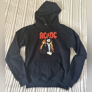 NWT AC/DC Mens Angus Young Graphic Hoodie Black Fleece Pullover Sweatshirt SzS